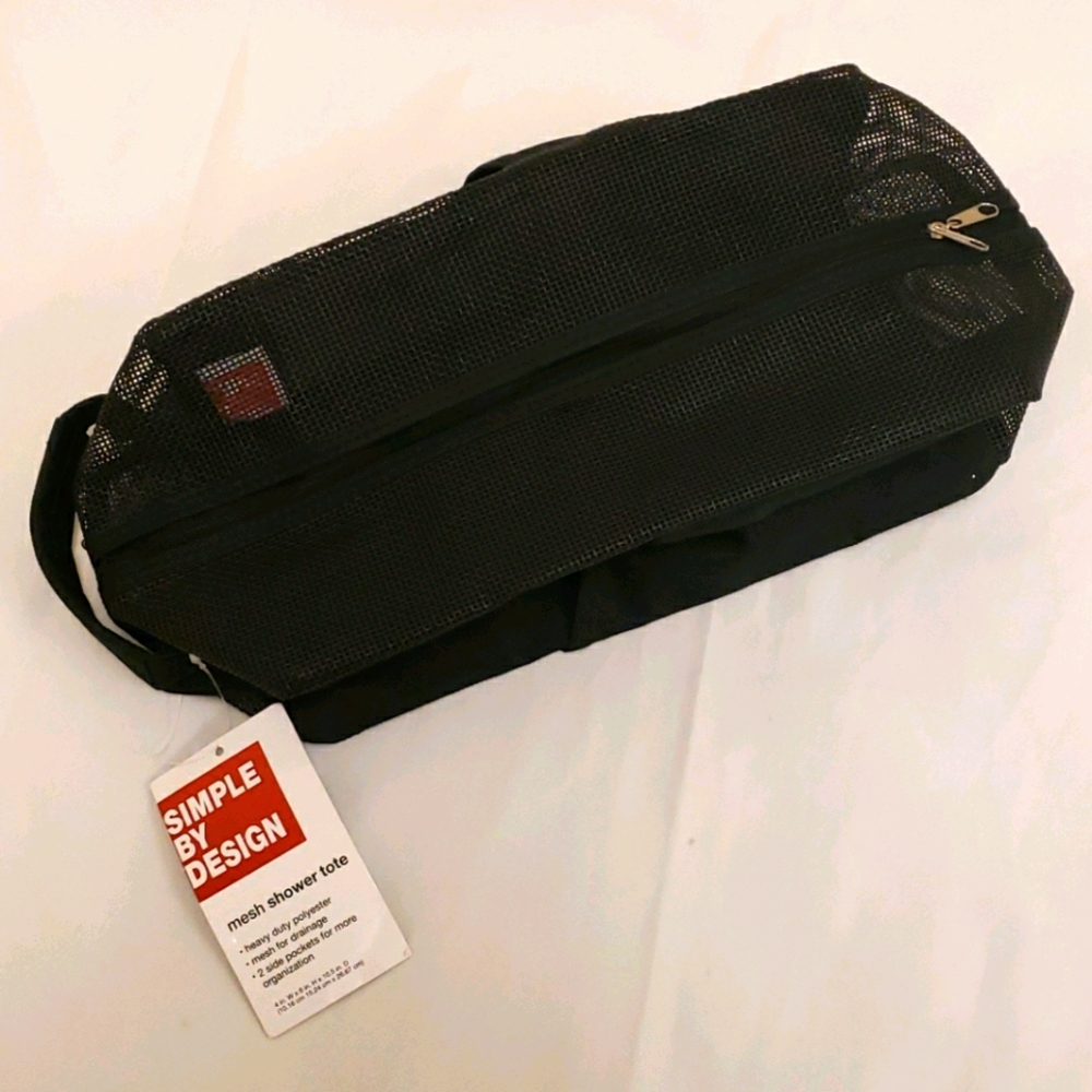 Simple By Design Mesh Shower Tote Travel Bag Black NWT